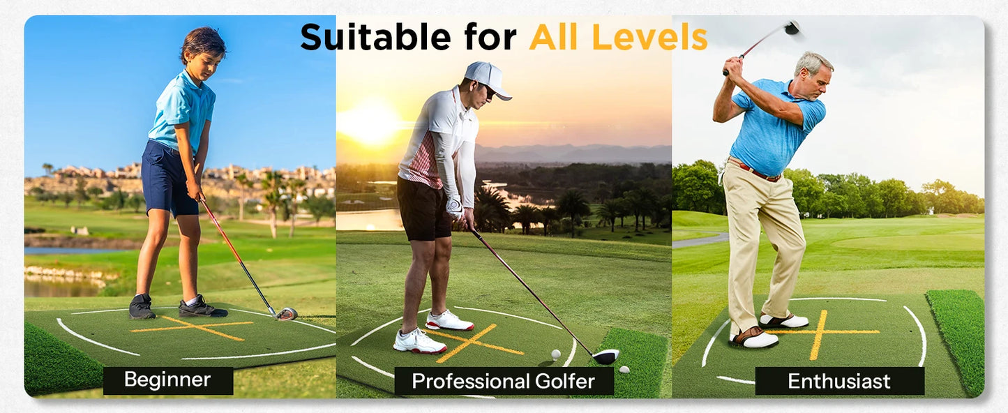 Golf Mat with Dual Turf | Golf Hitting Mat with Standing Guide-Line & Swing Path Line, 5x4ft Thickened Green Turf Practice Mats