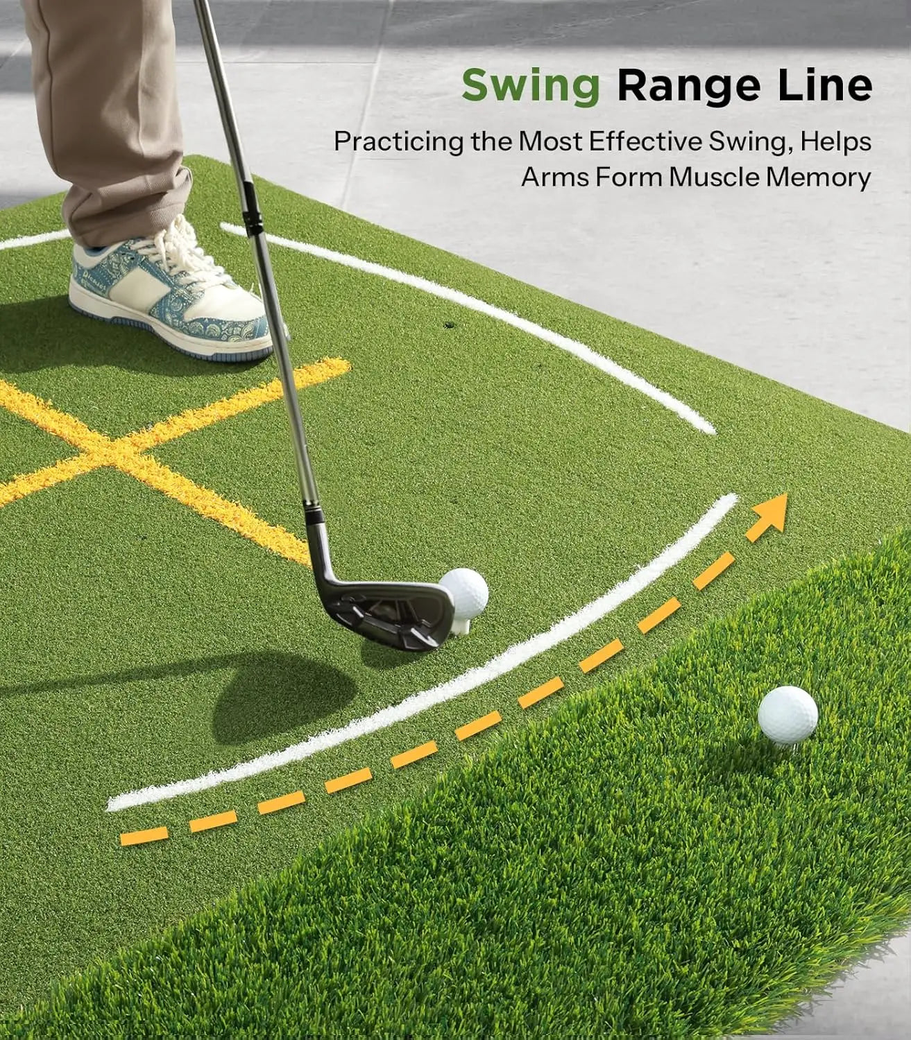 Golf Mat with Dual Turf | Golf Hitting Mat with Standing Guide-Line & Swing Path Line, 5x4ft Thickened Green Turf Practice Mats