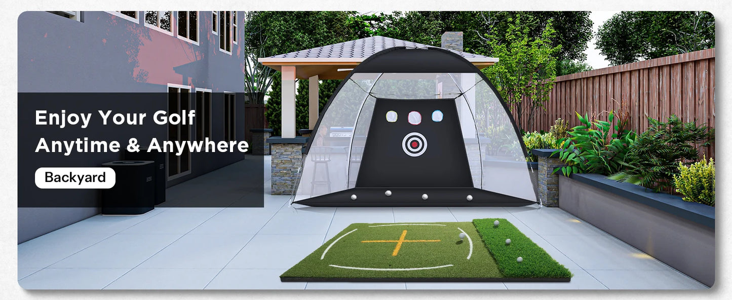 Golf Mat with Dual Turf | Golf Hitting Mat with Standing Guide-Line & Swing Path Line, 5x4ft Thickened Green Turf Practice Mats