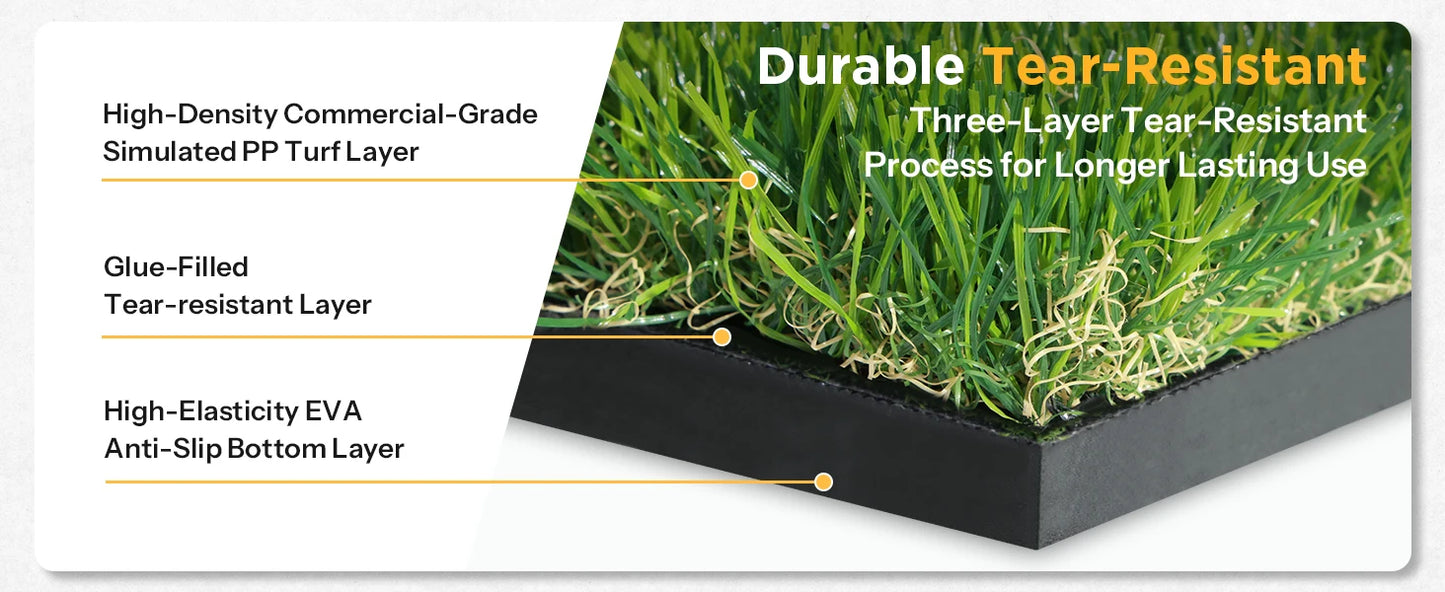 Golf Mat with Dual Turf | Golf Hitting Mat with Standing Guide-Line & Swing Path Line, 5x4ft Thickened Green Turf Practice Mats