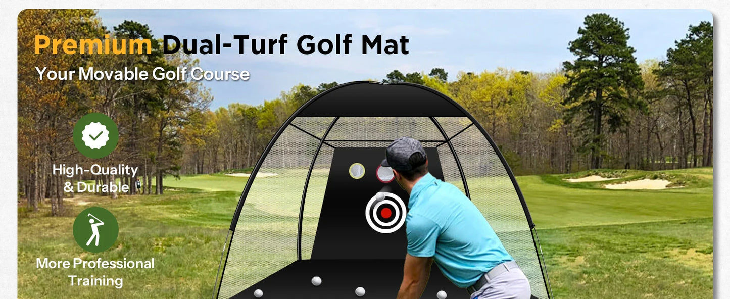 Golf Mat with Dual Turf | Golf Hitting Mat with Standing Guide-Line & Swing Path Line, 5x4ft Thickened Green Turf Practice Mats