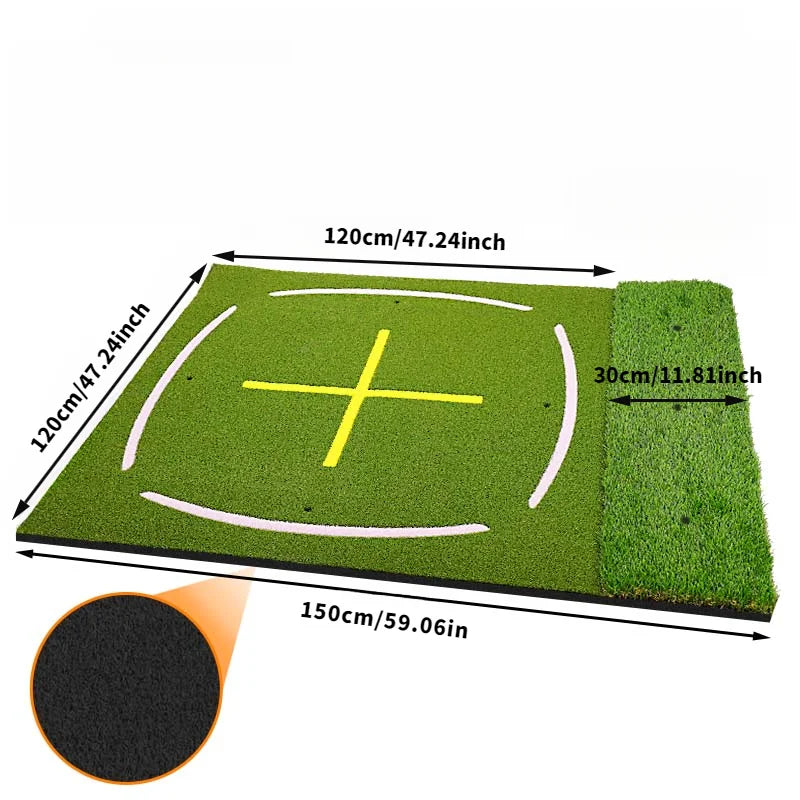 Golf Mat with Dual Turf | Golf Hitting Mat with Standing Guide-Line & Swing Path Line, 5x4ft Thickened Green Turf Practice Mats