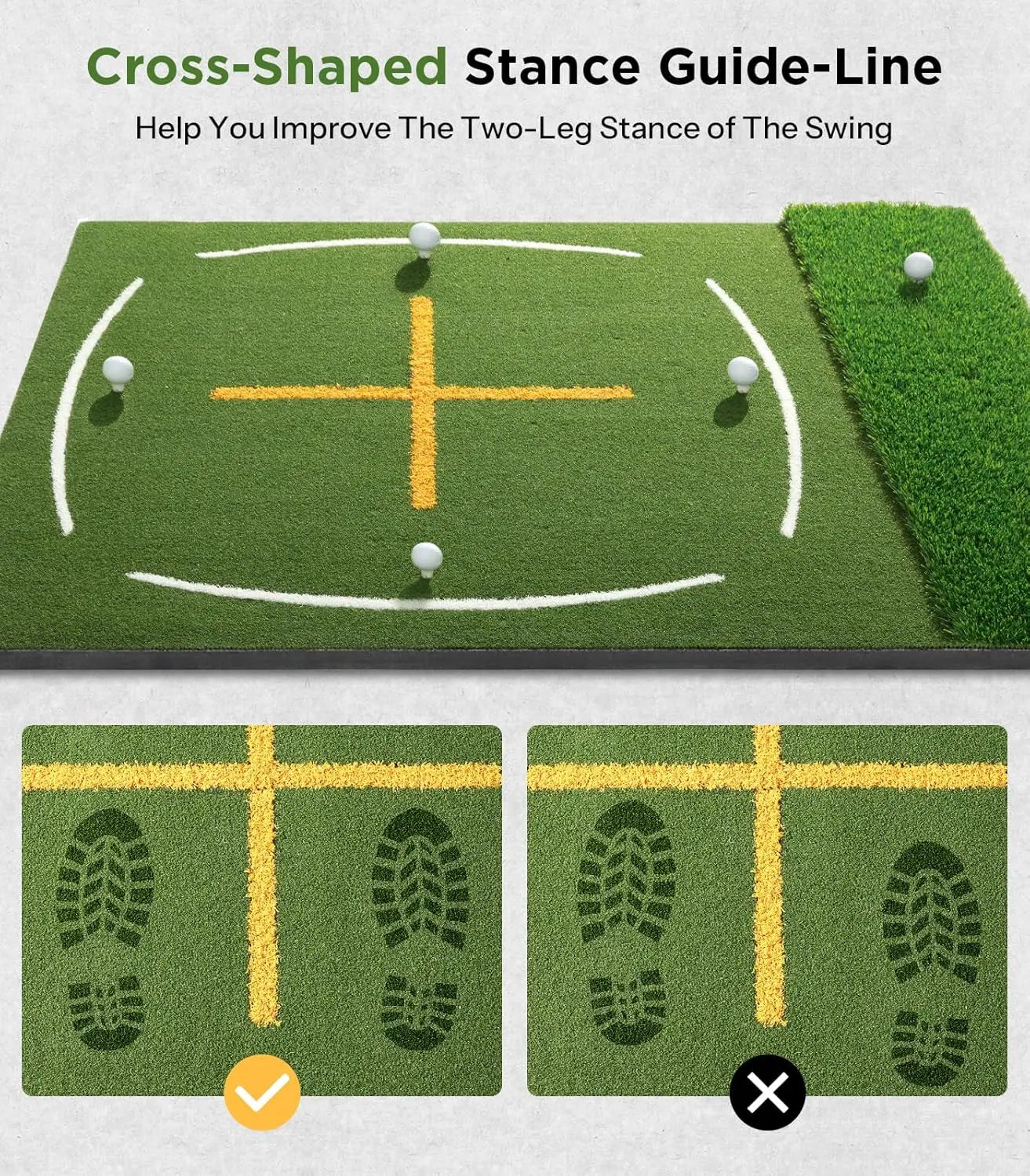 Golf Mat with Dual Turf | Golf Hitting Mat with Standing Guide-Line & Swing Path Line, 5x4ft Thickened Green Turf Practice Mats