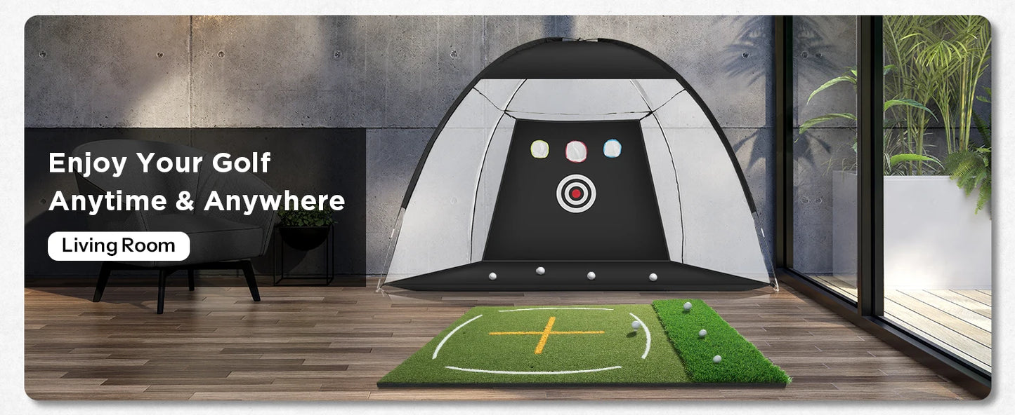 Golf Mat with Dual Turf | Golf Hitting Mat with Standing Guide-Line & Swing Path Line, 5x4ft Thickened Green Turf Practice Mats