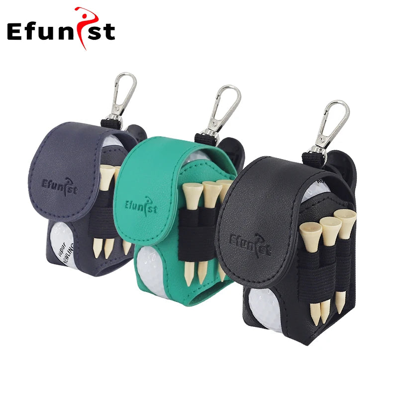 Golf Small Waist Bag Efunist Magnetic Closing Pu Golf Ball Storage Bag With 3 Pcs 54 mmTees And Portable Clip Hold Double Balls