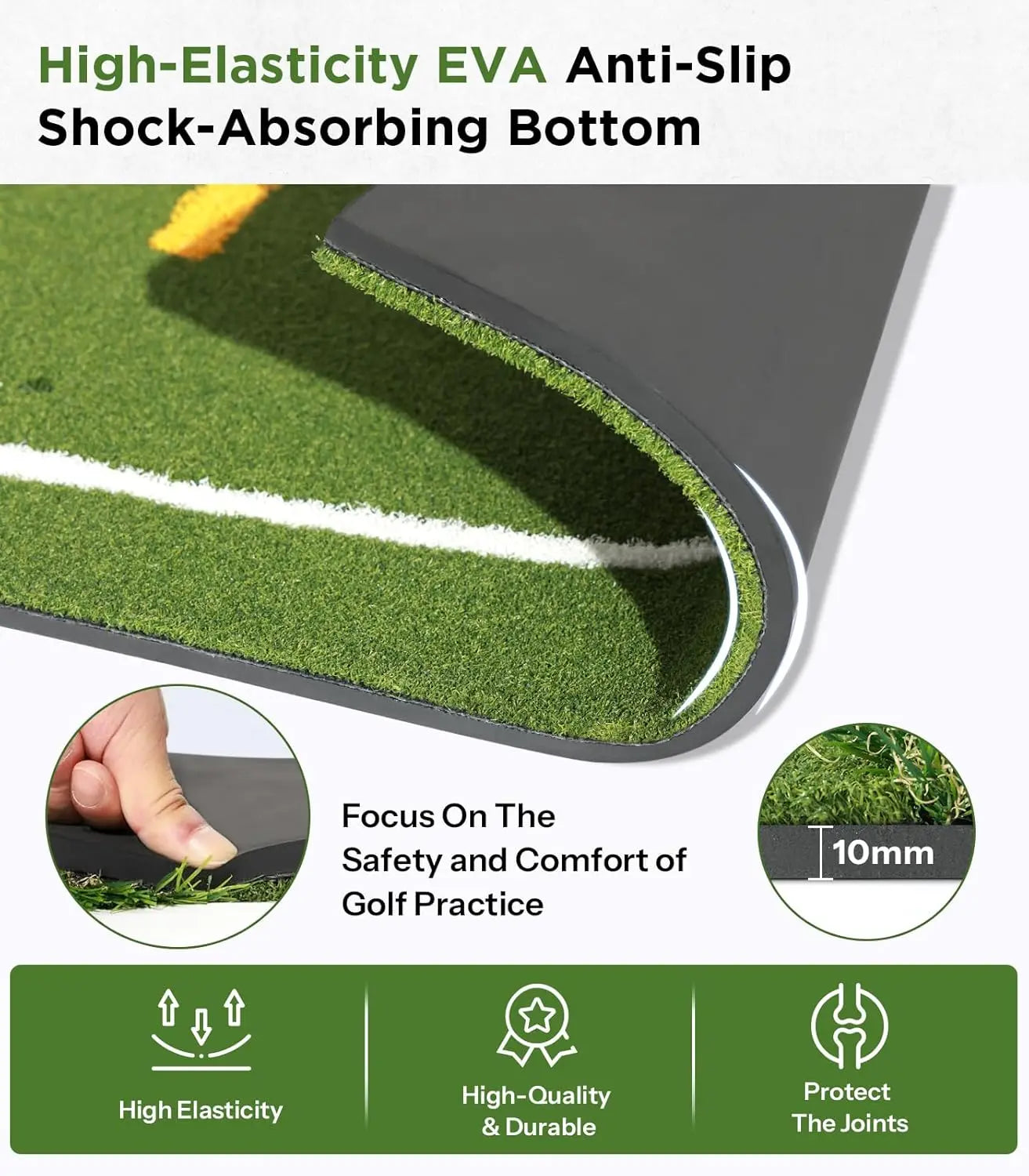 Golf Mat with Dual Turf | Golf Hitting Mat with Standing Guide-Line & Swing Path Line, 5x4ft Thickened Green Turf Practice Mats